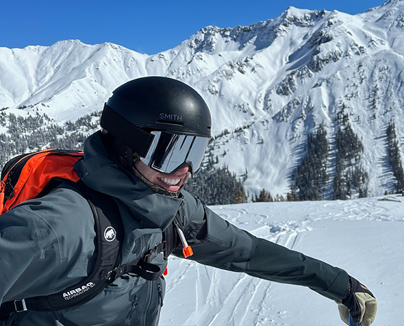 Edwin LaMair skiing on snowy hill